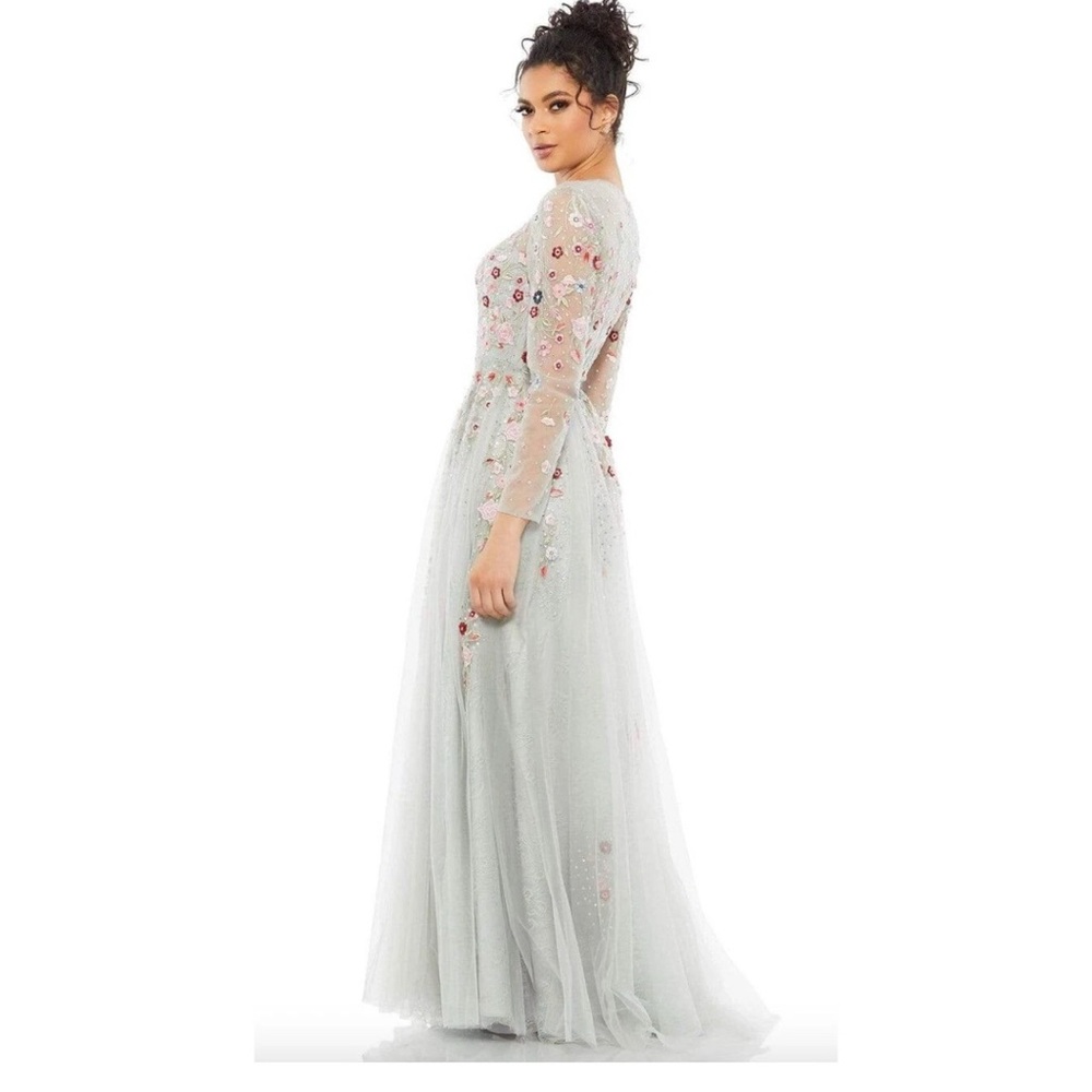 🆕Mac Duggal 11241 Embroidered Illusion High Neck Long Sleeve A Line Gwn S… - Picture 6 of 15